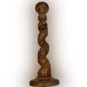 Wooden carved and turned candle holder
